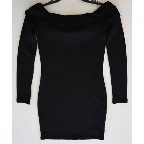 Monrow Women's Sz Small Black Off Shoulder Long Sleeve Mini Dress - Picture 7 of 8